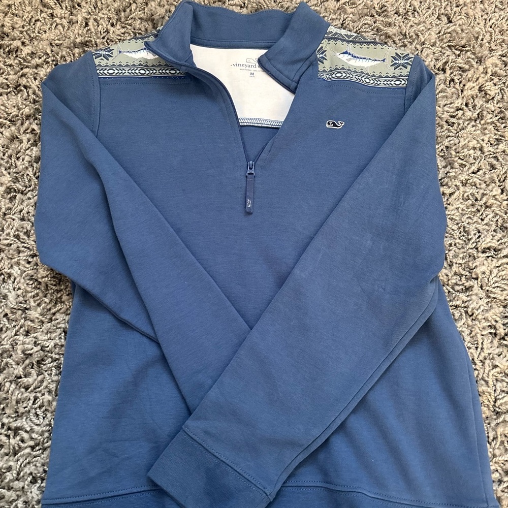 Vineyard Vines Women's Blue Patterned Quarter-Zip Sweater
